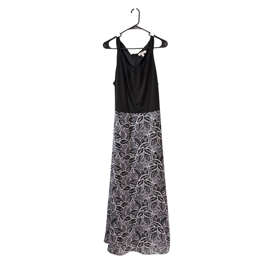 Robbie Bee Womens XXL Black White Leaf Print Sleeveless Maxi Dress msrp $89